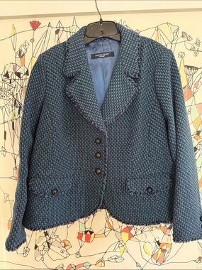 Marina Rinaldi Teal and Navy Tweed Button Blazer
